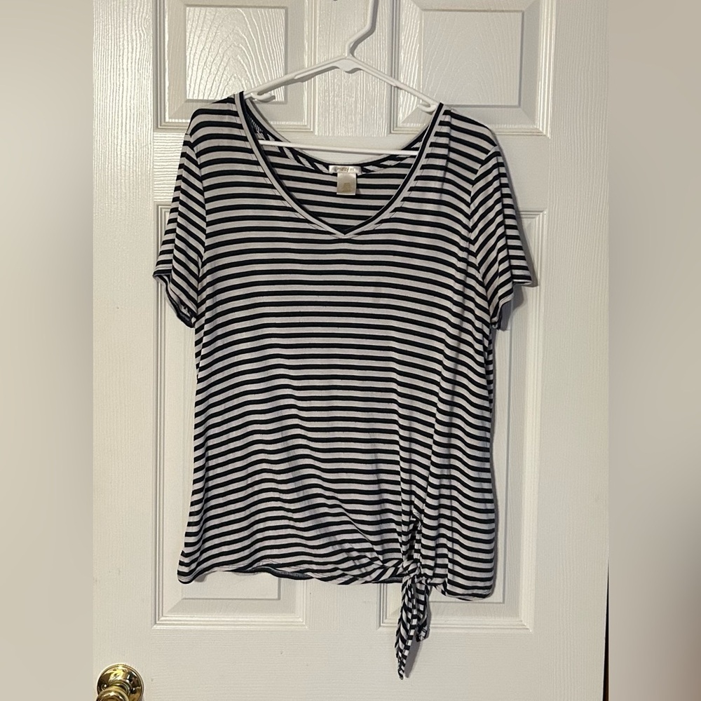 Blue and White Striped Women's Top